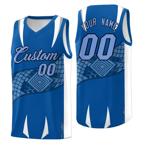 Custom Royal White Snake Scale Venomous Fang Breathable Graffiti Pattern Basketball Suit Jersey | BuyFootballJersey