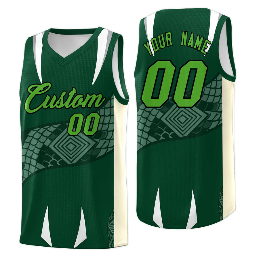 Custom Green Cream Snake Scale Venomous Fang Lightweight Graffiti Pattern Basketball Suit Jersey | BuyFootballJersey