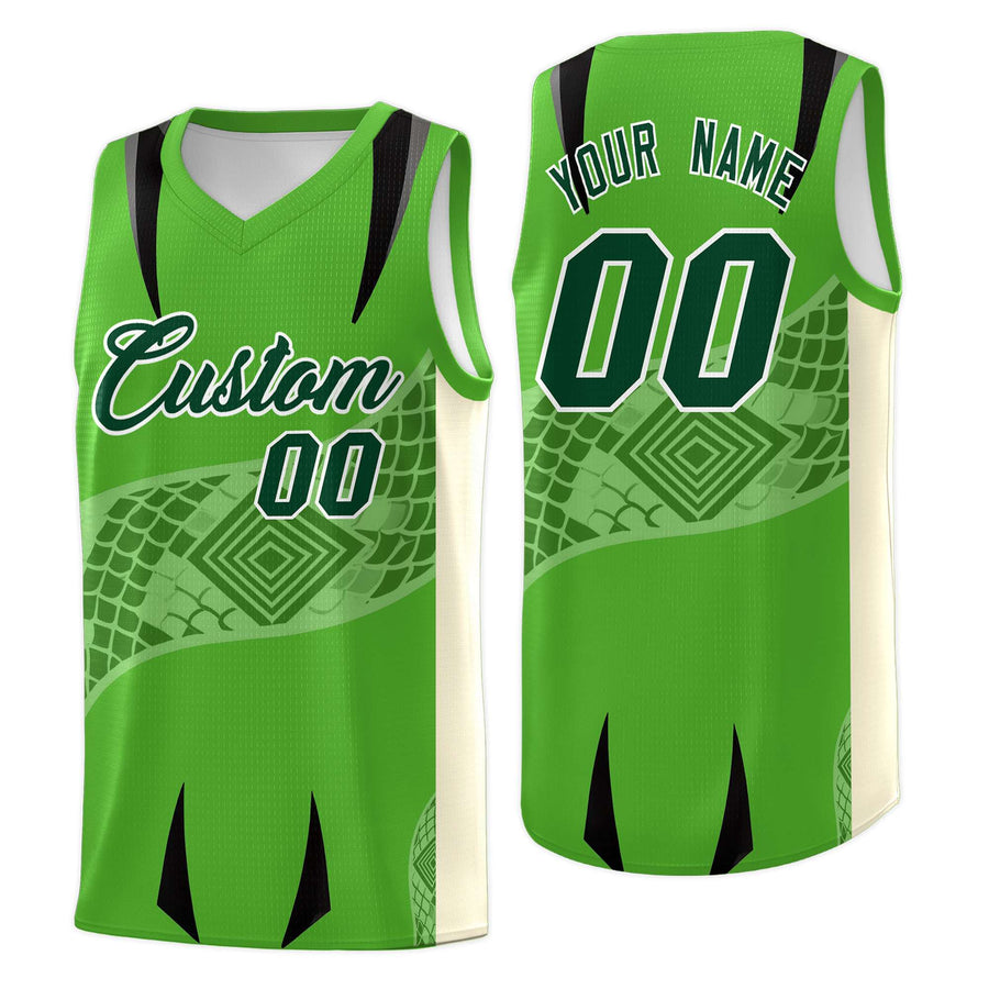 Custom Light Green Cream Snake Scale Venomous Fang for Team Graffiti Pattern Basketball Suit Jersey | BuyFootballJersey