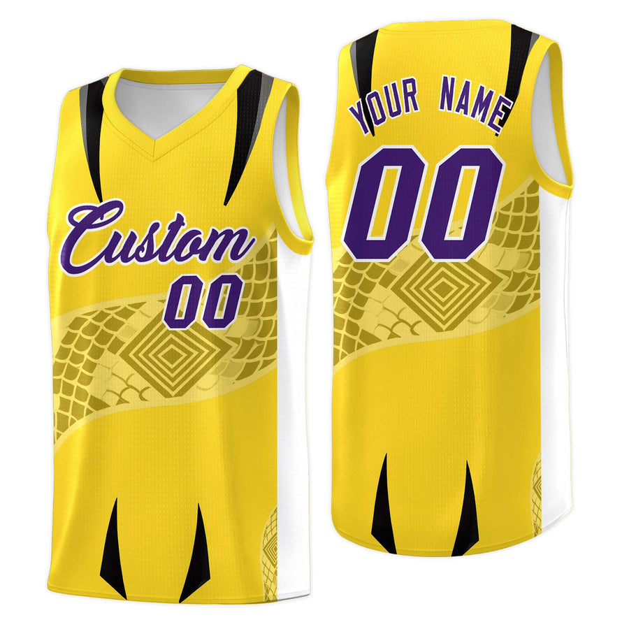 Custom Gold White Snake Scale Venomous Fang for Leagues Graffiti Pattern Basketball Suit Jersey | BuyFootballJersey