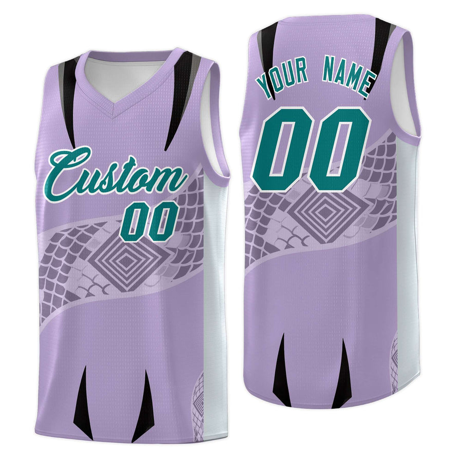 Custom Light Purple Silver Snake Scale Venomous Fang for Clubs Graffiti Pattern Basketball Suit Jersey | BuyFootballJersey