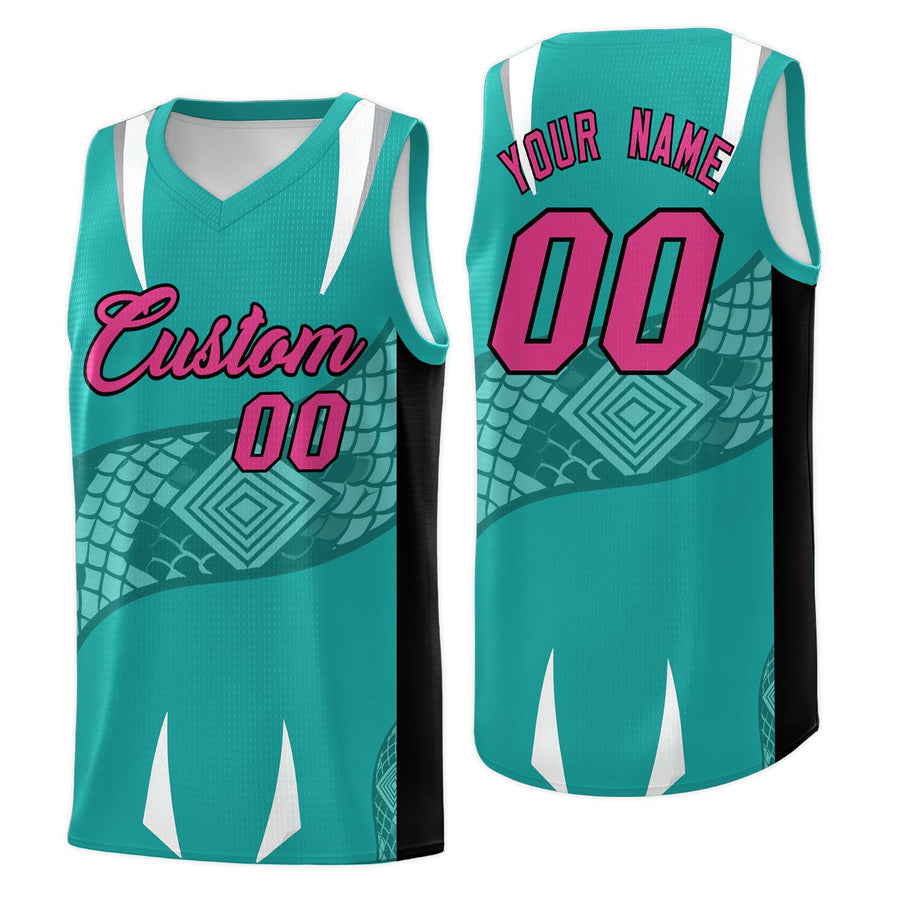 Custom Aqua Black Snake Scale Venomous Fang Lightweight Graffiti Pattern Basketball Suit Jersey | BuyFootballJersey