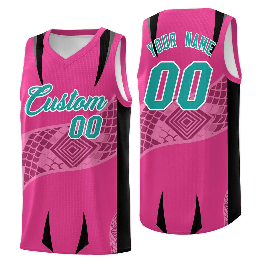 Custom Rose Red Black Snake Scale Venomous Fang for Team Graffiti Pattern Basketball Suit Jersey | BuyFootballJersey