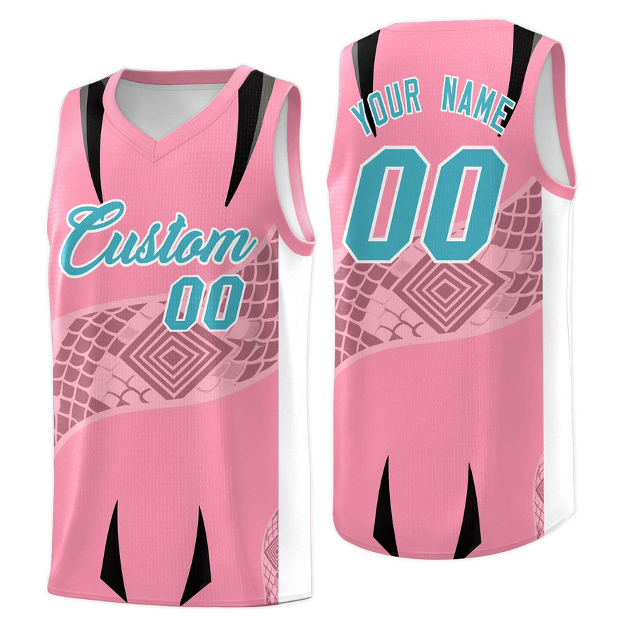 Custom Light Pink White Snake Scale Venomous Fang for Leagues Graffiti Pattern Basketball Suit Jersey | BuyFootballJersey
