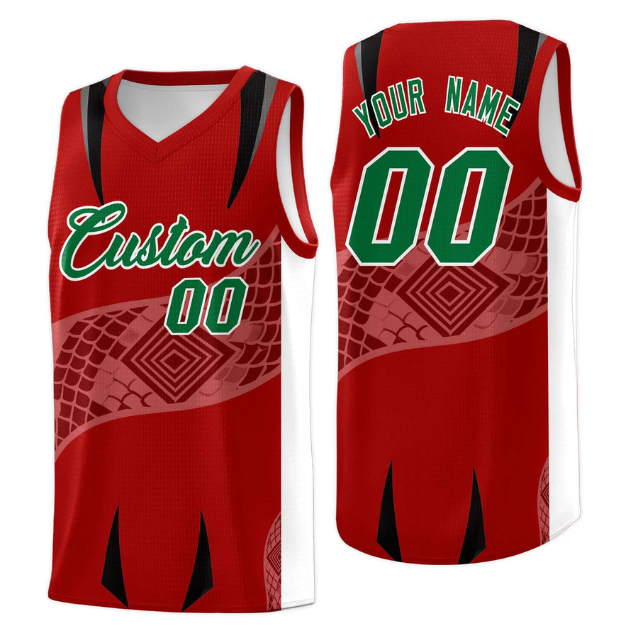 Custom Red White Snake Scale Venomous Fang for Clubs Graffiti Pattern Basketball Suit Jersey | BuyFootballJersey