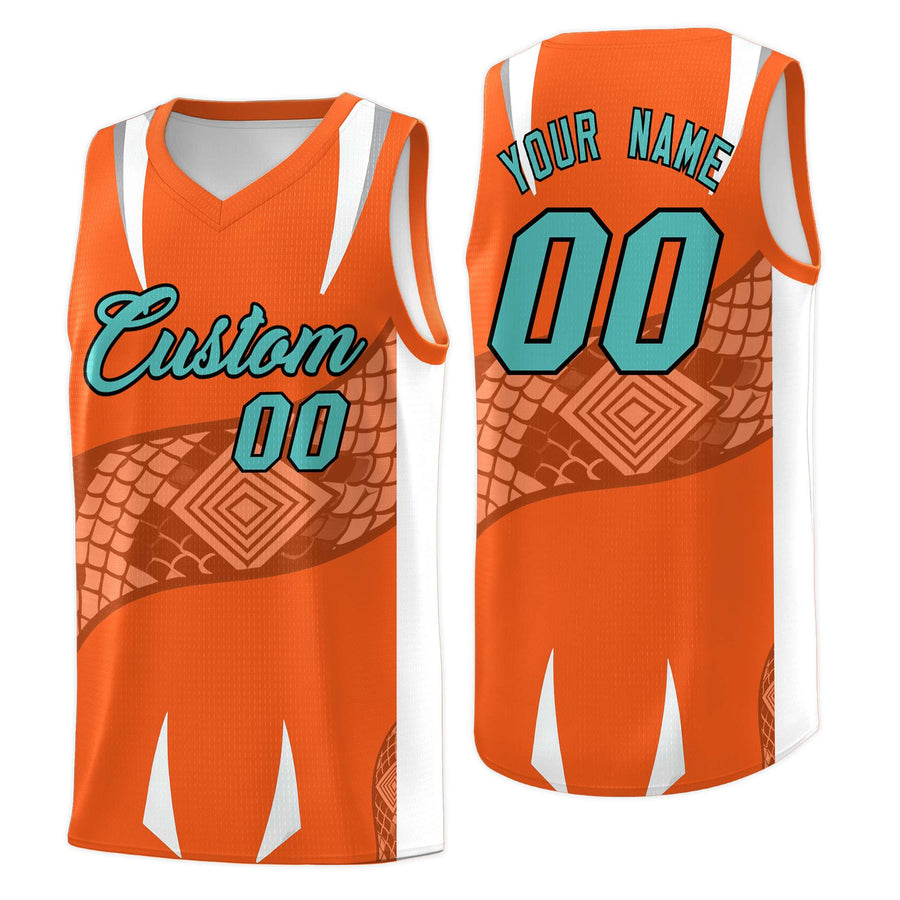Custom Orange White Snake Scale Venomous Fang Lightweight Graffiti Pattern Basketball Suit Jersey | BuyFootballJersey