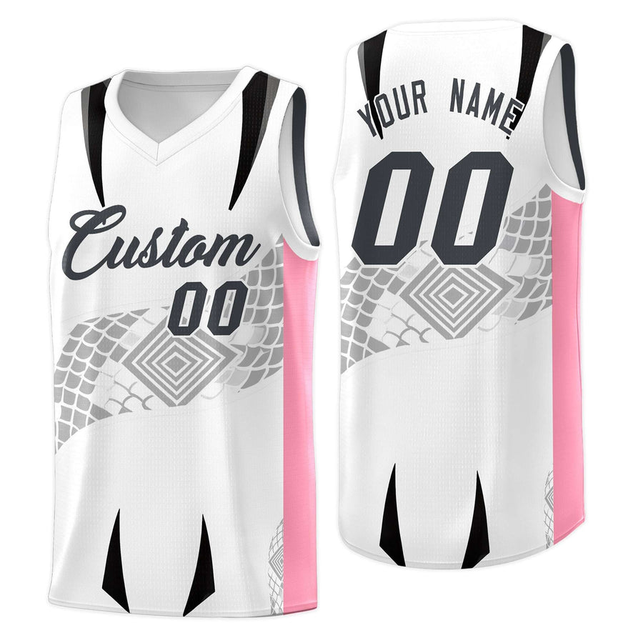 Custom White Light Pink Snake Scale Venomous Fang for Leagues Graffiti Pattern Basketball Suit Jersey | BuyFootballJersey