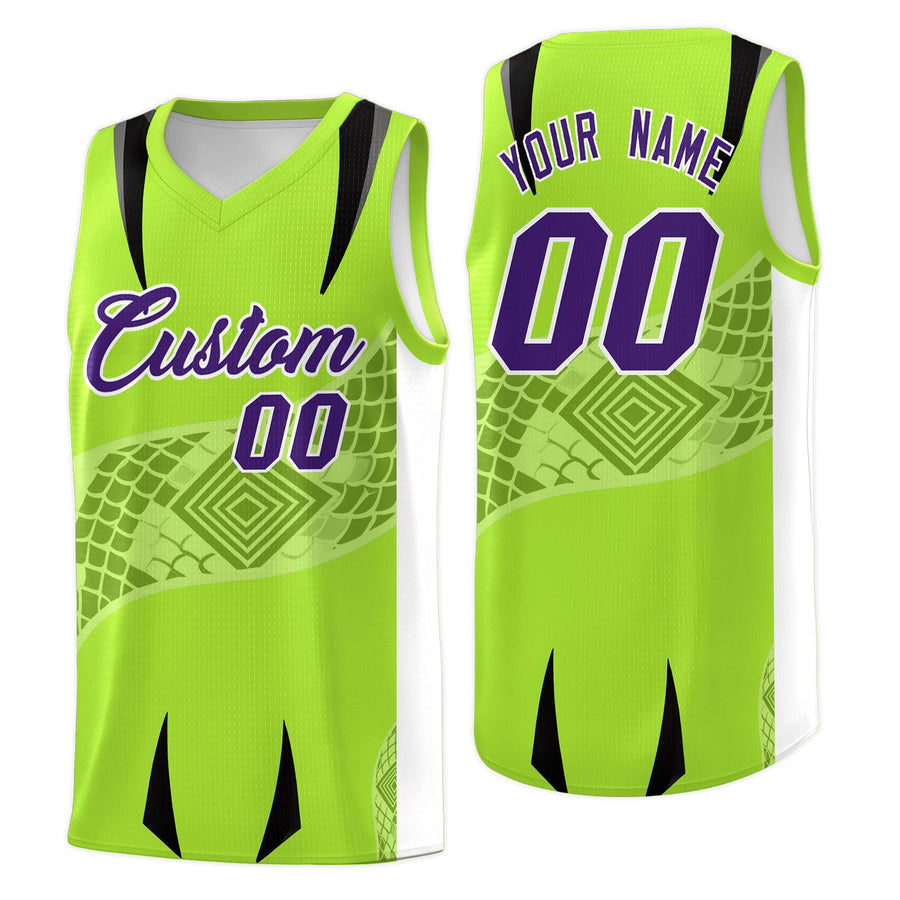 Custom Neon Green White Snake Scale Venomous Fang for Clubs Graffiti Pattern Basketball Suit Jersey | BuyFootballJersey