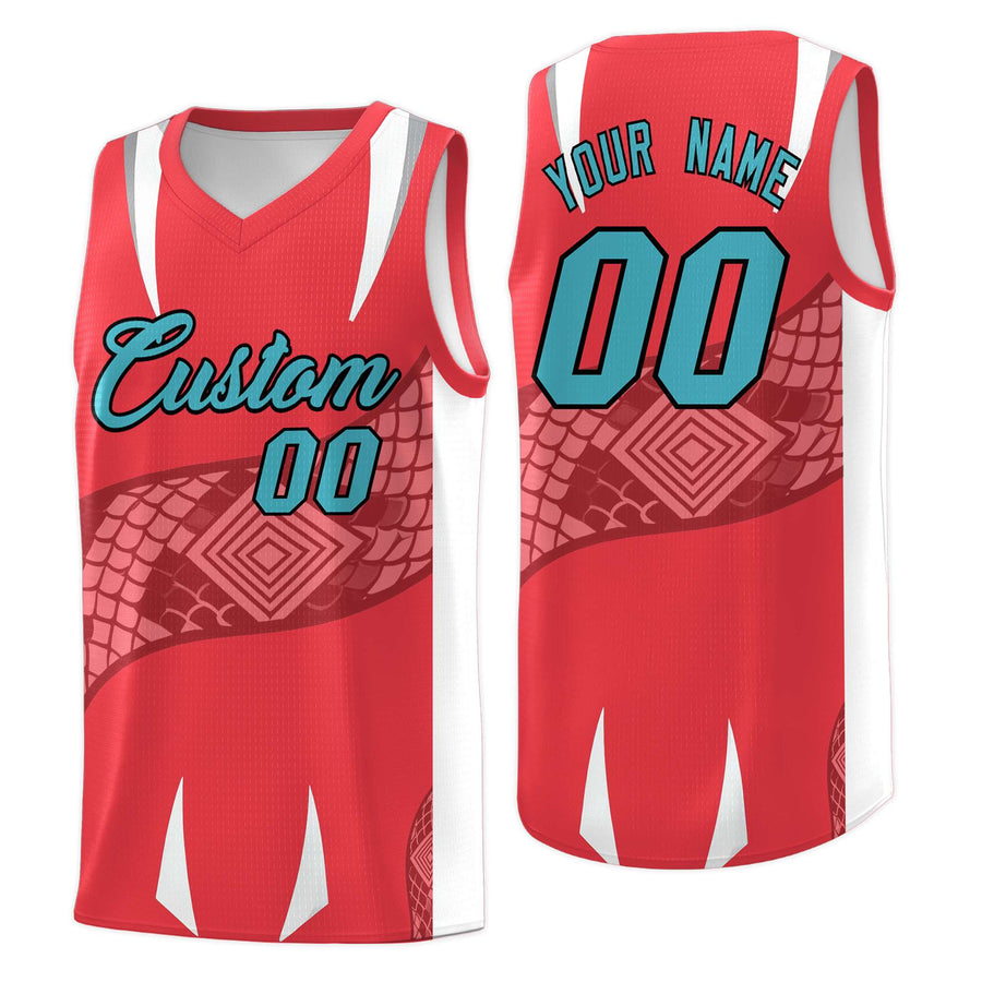 Custom Light Red White Snake Scale Venomous Fang Lightweight Graffiti Pattern Basketball Suit Jersey | BuyFootballJersey