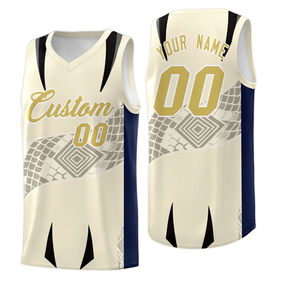 Custom Light Khaki Navy Snake Scale Venomous Fang for Leagues Graffiti Pattern Basketball Suit Jersey | BuyFootballJersey