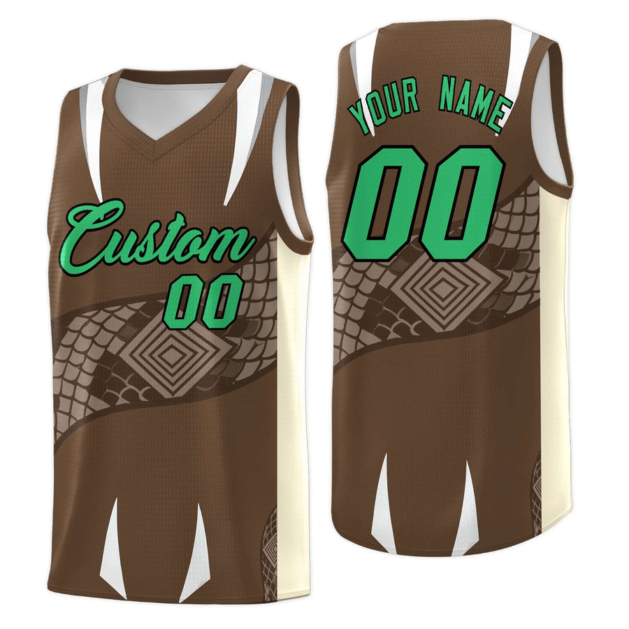 Custom Light Brown Light Khaki Snake Scale Venomous Fang Breathable Graffiti Pattern Basketball Suit Jersey | BuyFootballJersey