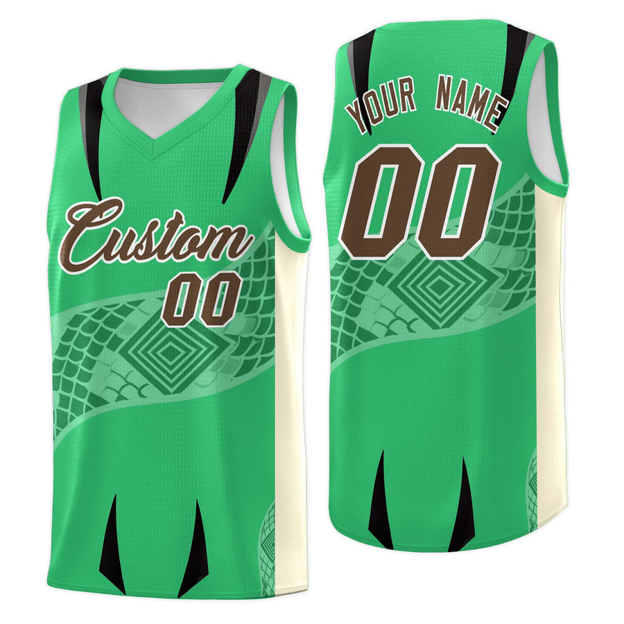 Custom Green Light Khaki Snake Scale Venomous Fang for Clubs Graffiti Pattern Basketball Suit Jersey | BuyFootballJersey