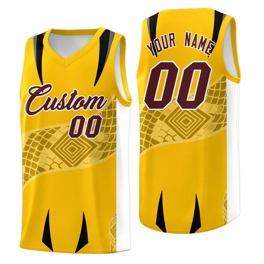 Custom Yellow White Snake Scale Venomous Fang for Leagues Graffiti Pattern Basketball Suit Jersey | BuyFootballJersey