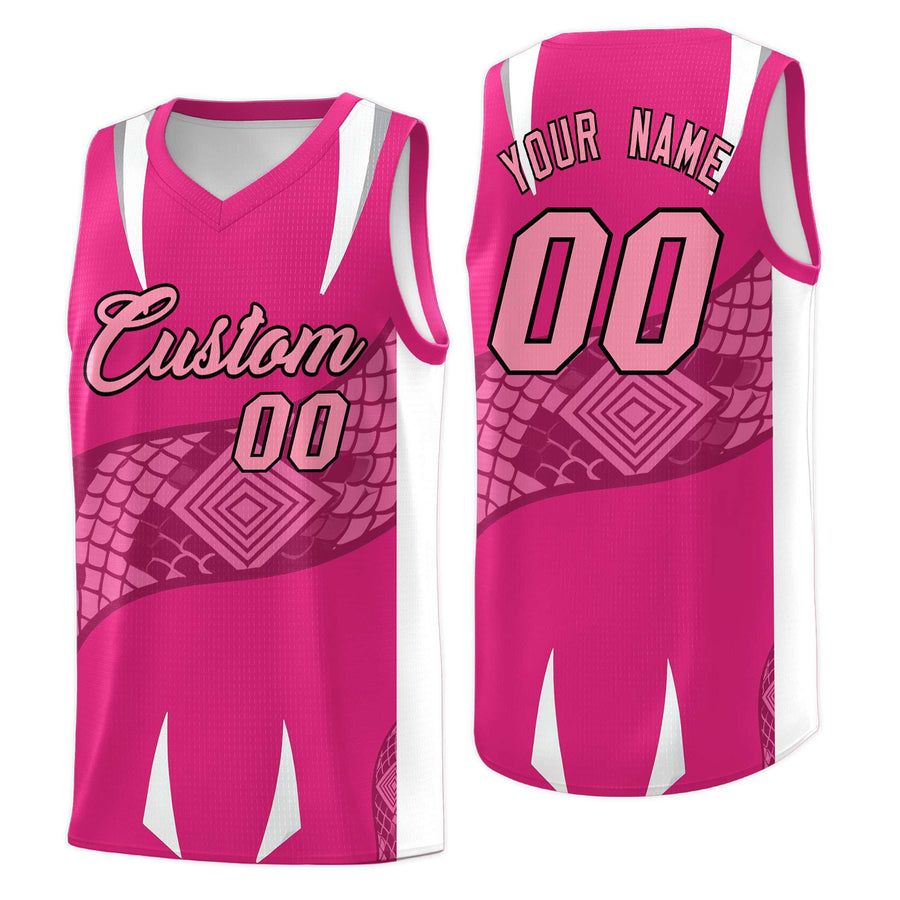 Custom Rose Red White Snake Scale Venomous Fang Breathable Graffiti Pattern Basketball Suit Jersey | BuyFootballJersey