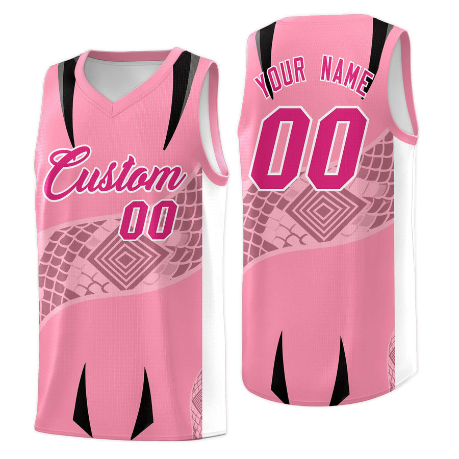 Custom Light Pink White Snake Scale Venomous Fang for Clubs Graffiti Pattern Basketball Suit Jersey | BuyFootballJersey