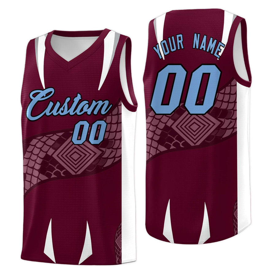 Custom Burgundy White Snake Scale Venomous Fang Lightweight Graffiti Pattern Basketball Suit Jersey | BuyFootballJersey