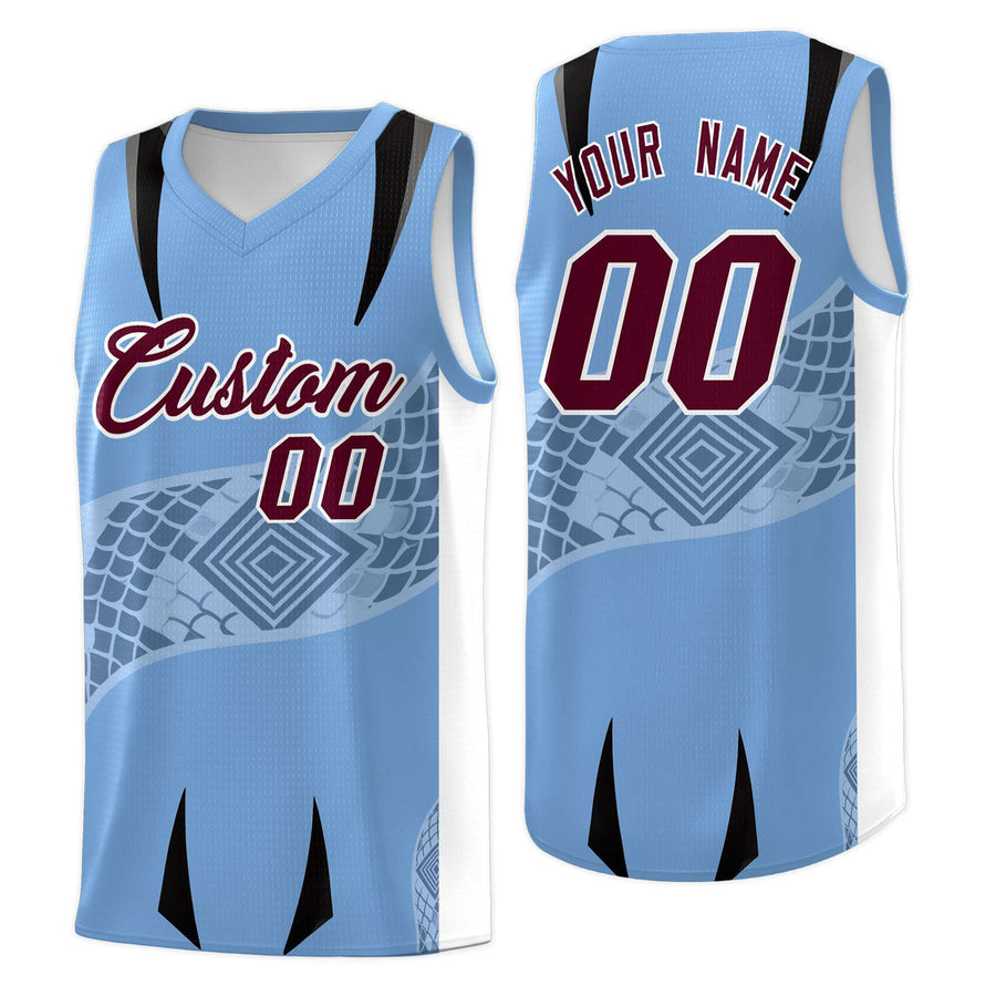 Custom Light Blue White Snake Scale Venomous Fang for Team Graffiti Pattern Basketball Suit Jersey | BuyFootballJersey