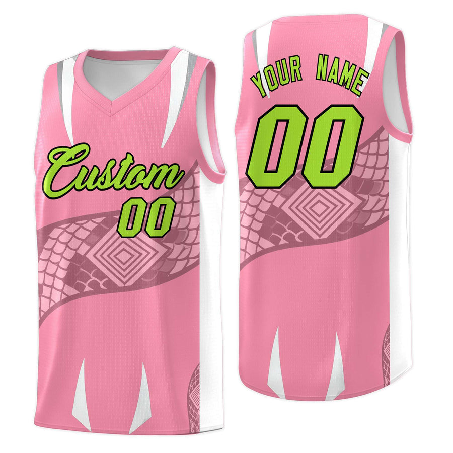 Custom Light Pink White Snake Scale Venomous Fang Drapable Graffiti Pattern Basketball Suit Jersey | BuyFootballJersey