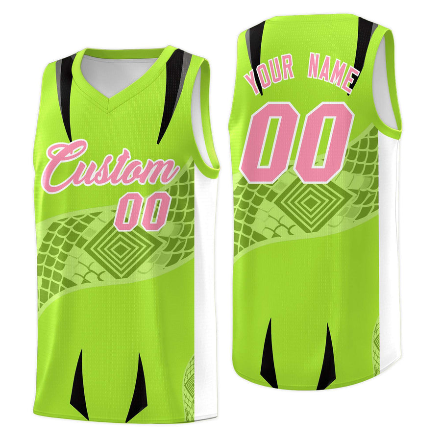Custom Neon Green White Snake Scale Venomous Fang for Leagues Graffiti Pattern Basketball Suit Jersey | BuyFootballJersey