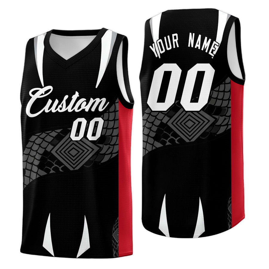 Custom Black Red Snake Scale Venomous Fang Breathable Graffiti Pattern Basketball Suit Jersey | BuyFootballJersey