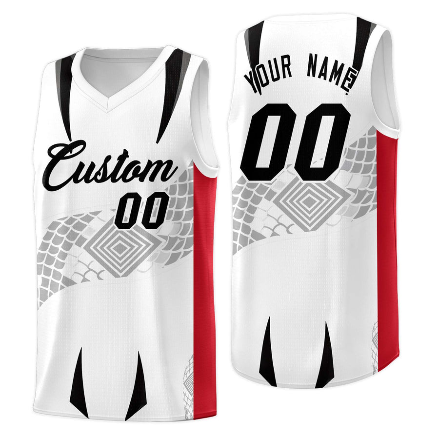 Custom White Red Snake Scale Venomous Fang for Clubs Graffiti Pattern Basketball Suit Jersey | BuyFootballJersey