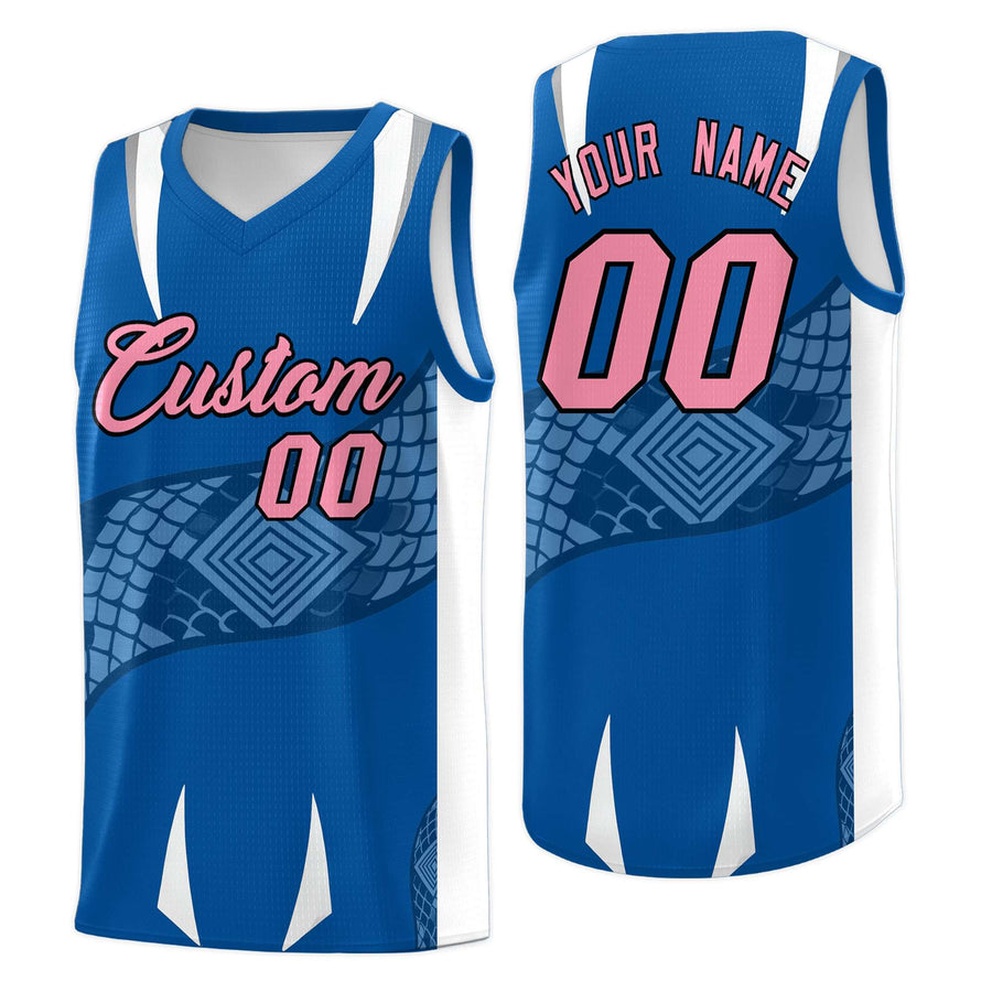 Custom Royal White Snake Scale Venomous Fang Lightweight Graffiti Pattern Basketball Suit Jersey | BuyFootballJersey