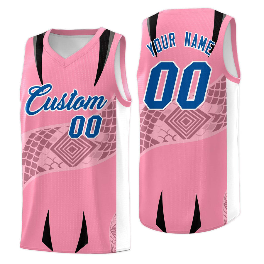 Custom Light Pink White Snake Scale Venomous Fang for Team Graffiti Pattern Basketball Suit Jersey | BuyFootballJersey