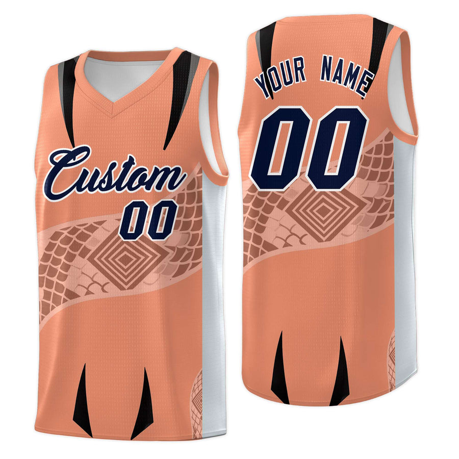 Custom Light Orange Silver Snake Scale Venomous Fang for Leagues Graffiti Pattern Basketball Suit Jersey | BuyFootballJersey