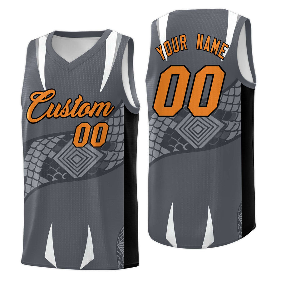 Custom Gray Black Snake Scale Venomous Fang Breathable Graffiti Pattern Basketball Suit Jersey | BuyFootballJersey