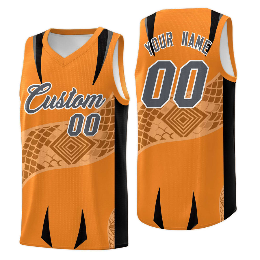 Custom Orange Black Snake Scale Venomous Fang for Clubs Graffiti Pattern Basketball Suit Jersey | BuyFootballJersey