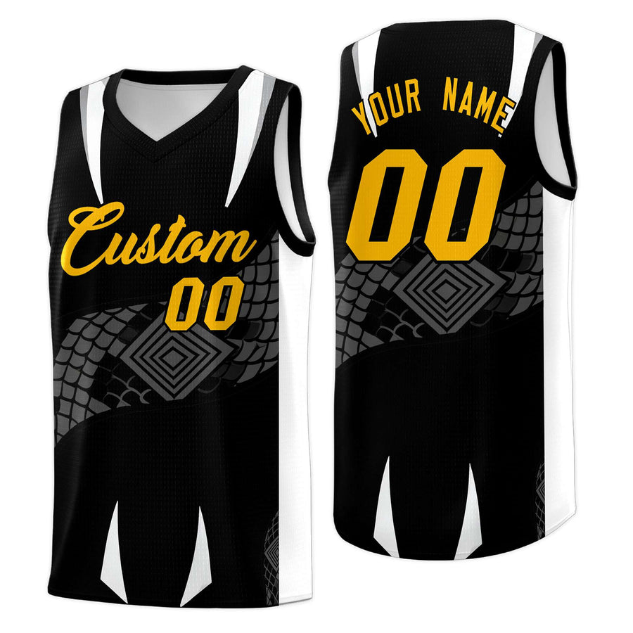 Custom Black White Snake Scale Venomous Fang Lightweight Graffiti Pattern Basketball Suit Jersey | BuyFootballJersey