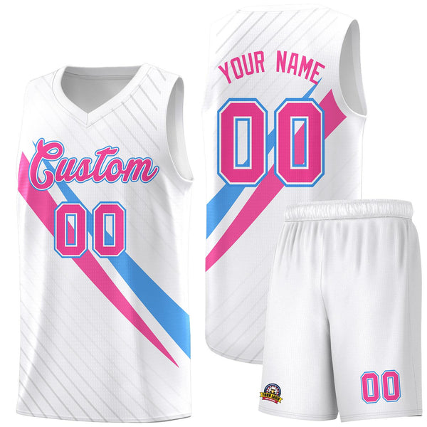 Custom White Diagonal Pinstripe Pattern Color Block Sports Uniform Basketball Jersey | BuyFootballJersey