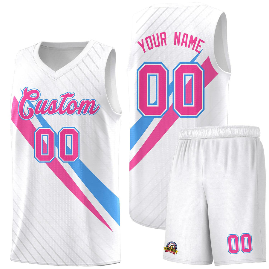 Custom White Diagonal Pinstripe Pattern Color Block Sports Uniform Basketball Jersey | BuyFootballJersey