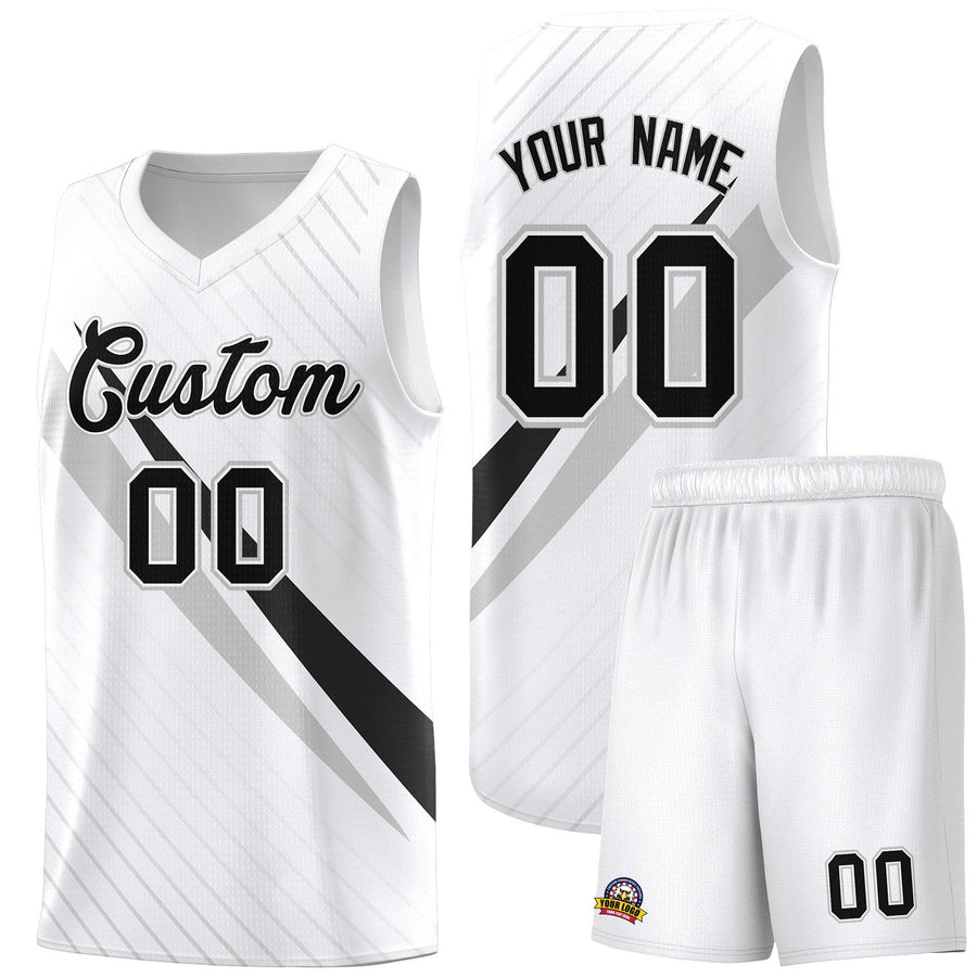 Custom White Diagonal Pinstripe Pattern Color Block Sports Uniform Basketball Jersey | BuyFootballJersey