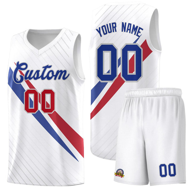 Custom White Diagonal Pinstripe Pattern Color Block Sports Uniform Basketball Jersey | BuyFootballJersey