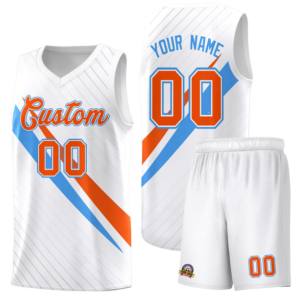 Custom White Diagonal Pinstripe Pattern Color Block Sports Uniform Basketball Jersey | BuyFootballJersey