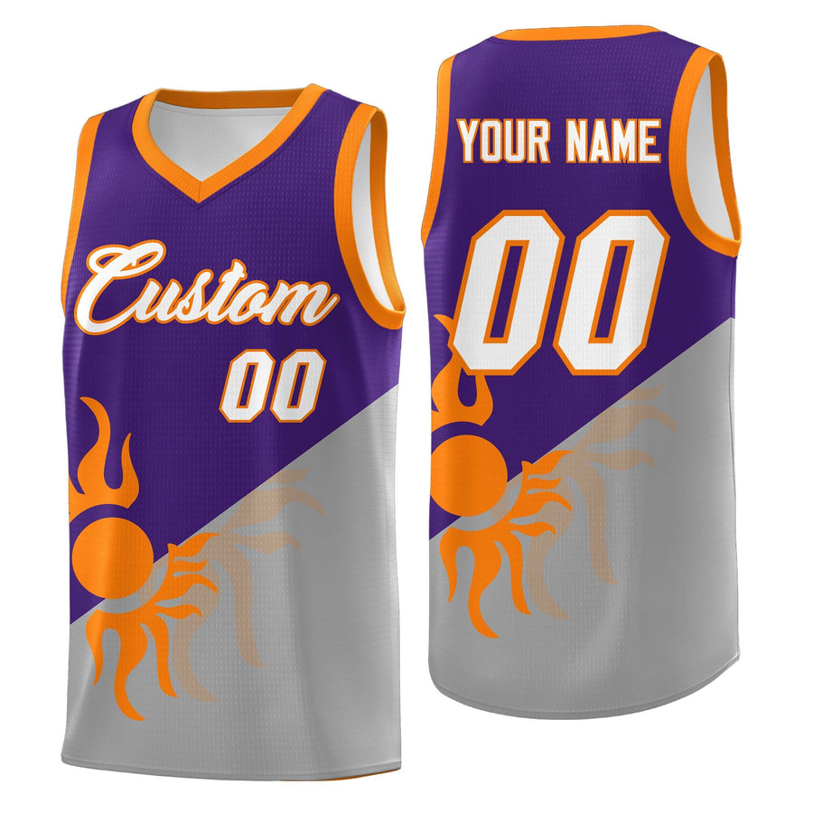 Custom Purple Gray Sunburst Design Two Tone Breathable Uniform Basketball Jersey | BuyFootballJersey