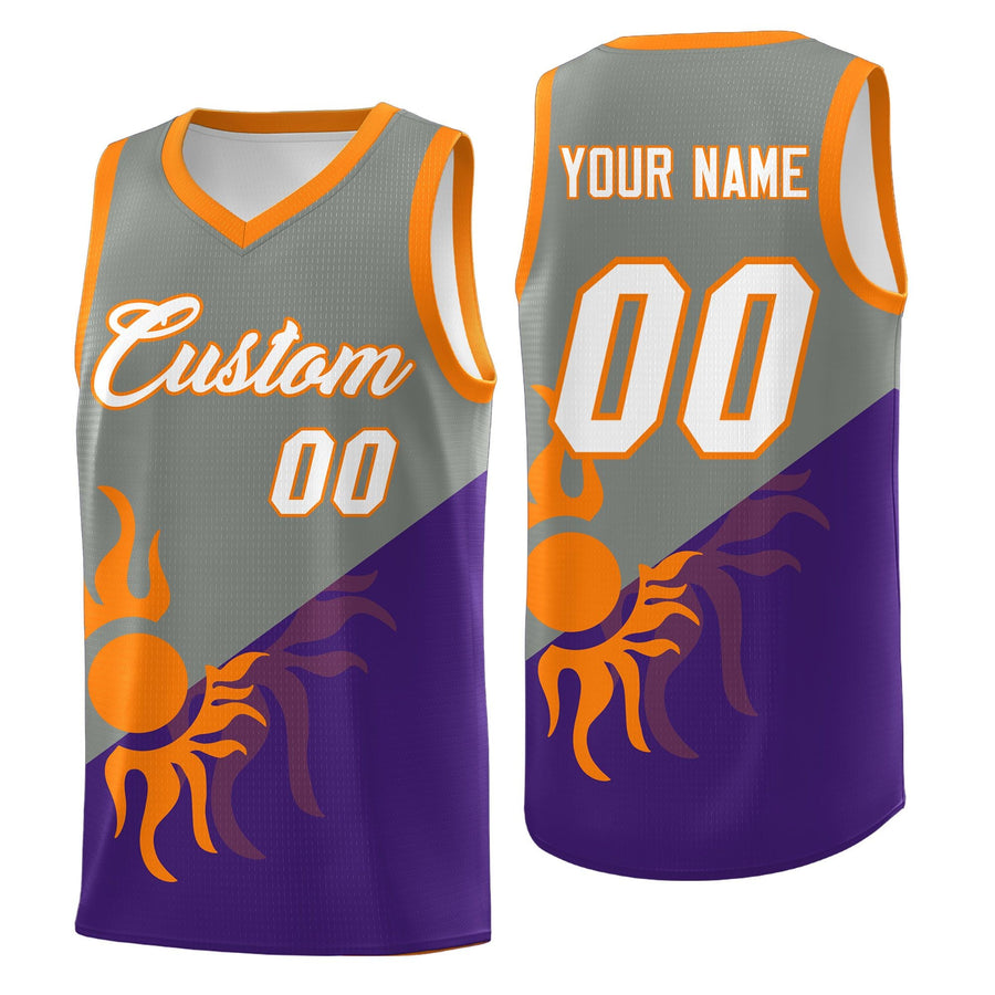 Custom Gray Purple Sunburst Design Two Tone Lightweight Uniform Basketball Jersey | BuyFootballJersey
