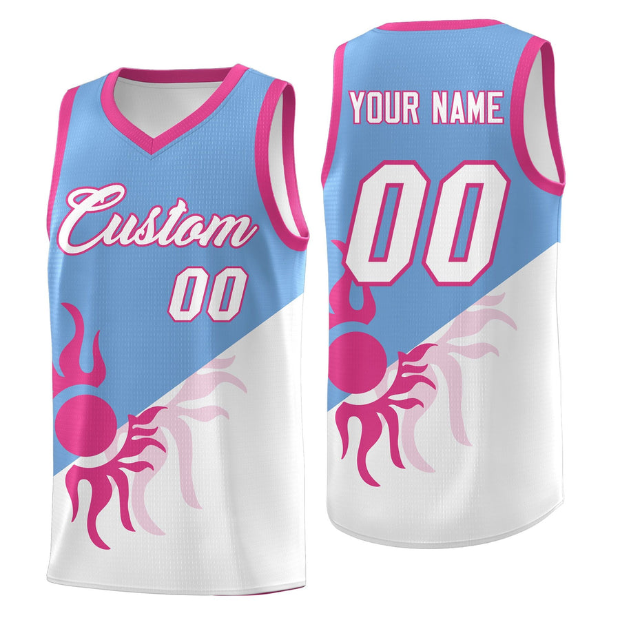 Custom Powder Blue White Sunburst Design Two Tone Drapable Uniform Basketball Jersey | BuyFootballJersey