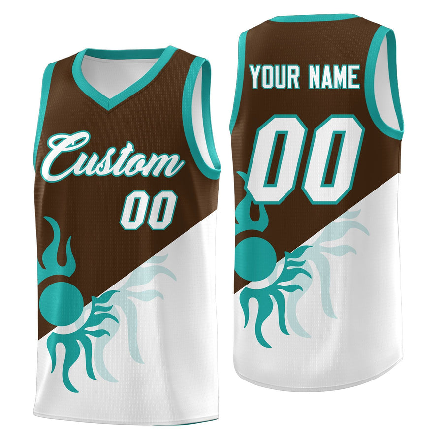 Custom Brown White Radiant Sun Design Two Tone Breathable Uniform Basketball Jersey | BuyFootballJersey