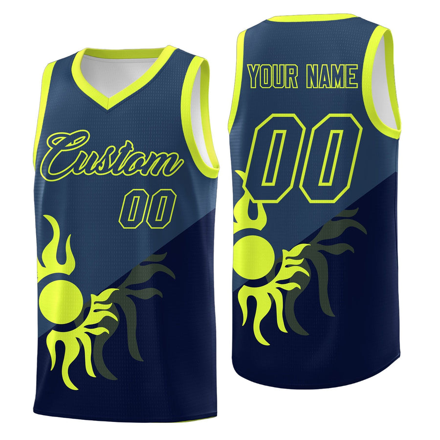 Custom Navy Midnight Blue Sunburst Design Two Tone Quick-Drying Uniform Basketball Jersey | BuyFootballJersey