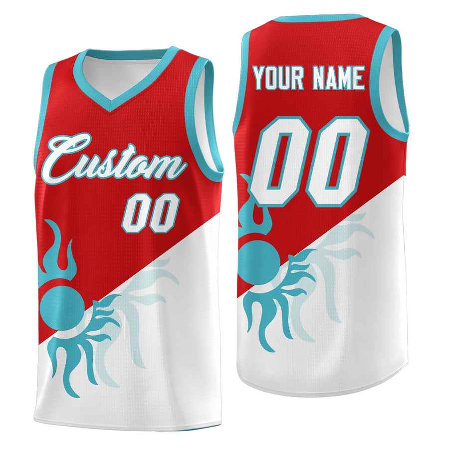Custom Red White Radiant Sun Design Two Tone Lightweight Uniform Basketball Jersey | BuyFootballJersey