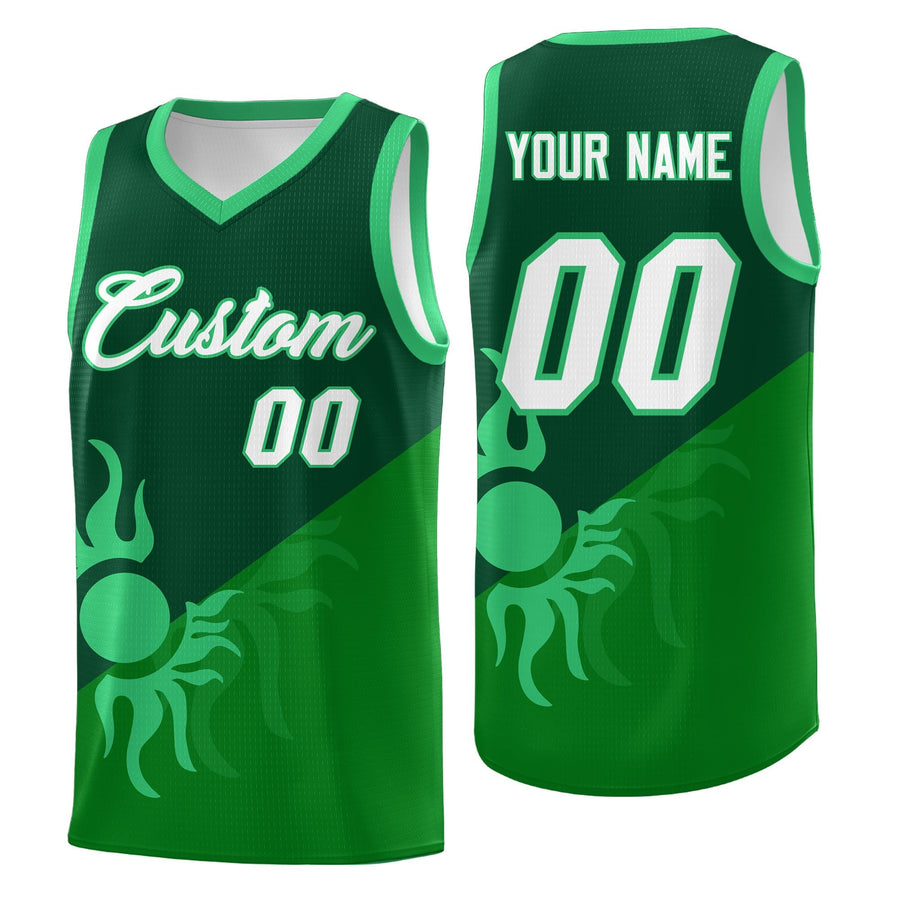 Custom Kelly Green Kelly Green Sunburst Design Two Tone Breathable Uniform Basketball Jersey | BuyFootballJersey