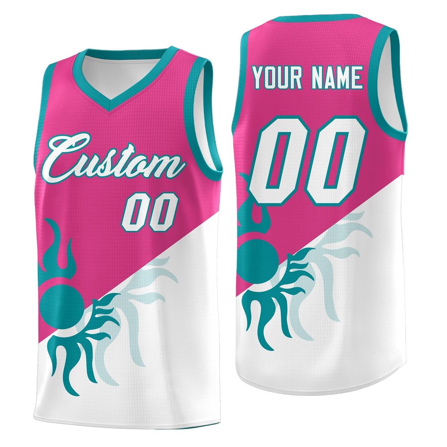 Custom Rose Red White Radiant Sun Design Two Tone Breathable Uniform Basketball Jersey | BuyFootballJersey