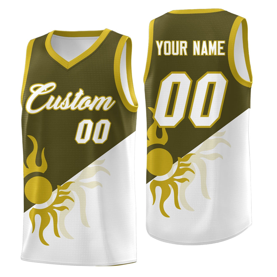 Custom Olive White Sunburst Design Two Tone Quick-Drying Uniform Basketball Jersey | BuyFootballJersey