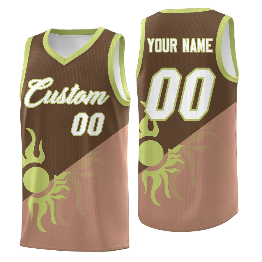 Custom Coffee Light Brown Radiant Sun Design Two Tone Lightweight Uniform Basketball Jersey | BuyFootballJersey