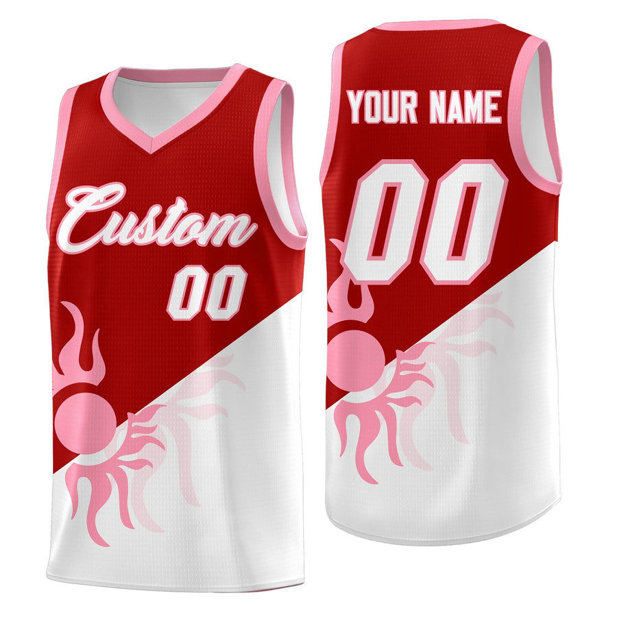 Custom Red White Sunburst Design Two Tone Wrinkle-Resistant Uniform Basketball Jersey | BuyFootballJersey