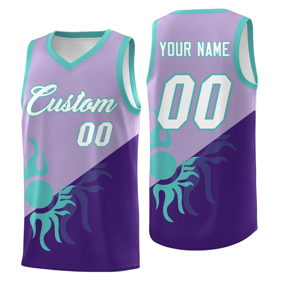 Custom Light Purple Purple Sunburst Design Two Tone Breathable Uniform Basketball Jersey | BuyFootballJersey