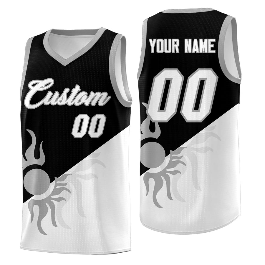 Custom Black White Radiant Sun Design Two Tone Quick-Drying Uniform Basketball Jersey | BuyFootballJersey