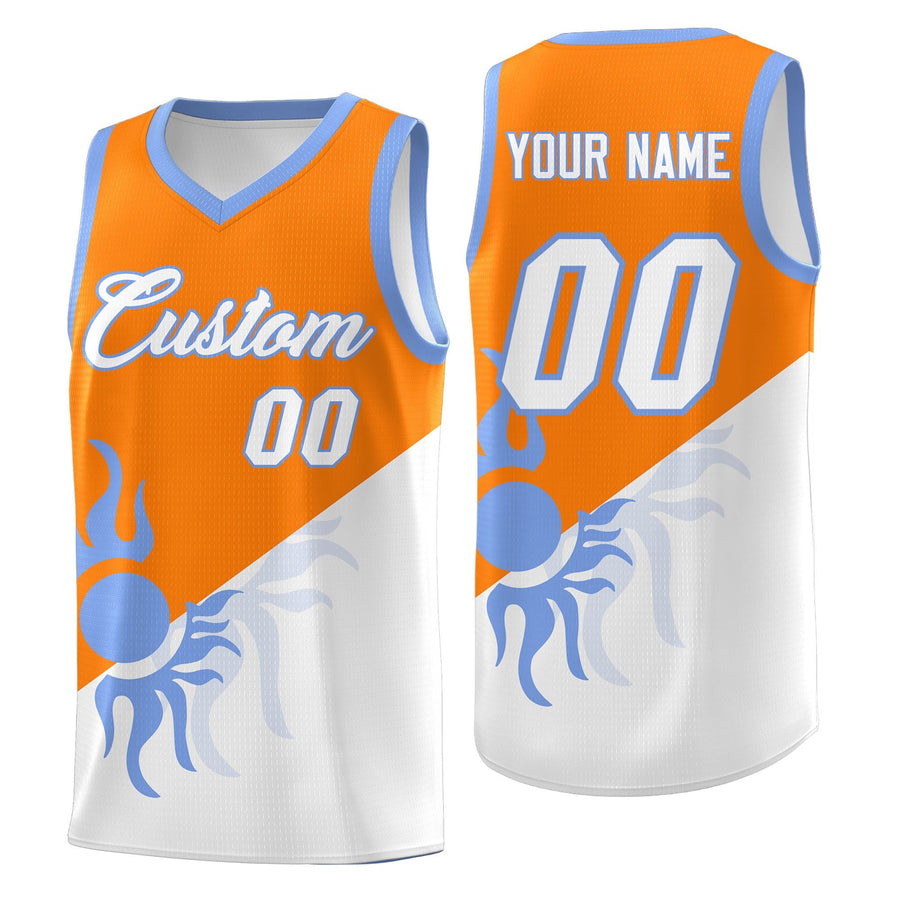 Custom Orange White Radiant Sun Design Two Tone Wrinkle-Resistant Uniform Basketball Jersey | BuyFootballJersey